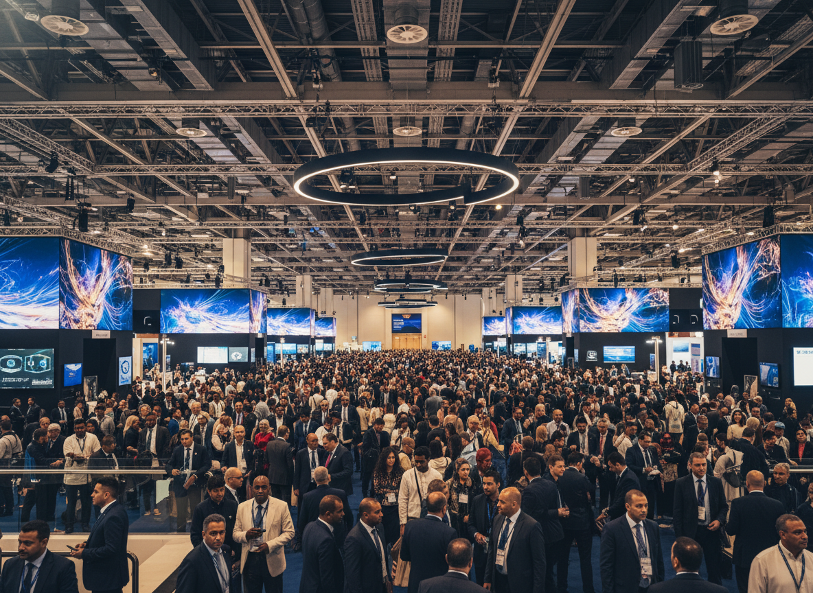 Vue de la grande halle de GITEX Africa à Marrakech — densité de visiteurs représentative.