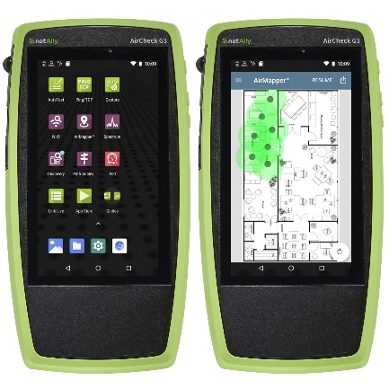 NetAlly AirCheck G3 with AirMapper interface — portable Wi-Fi tester