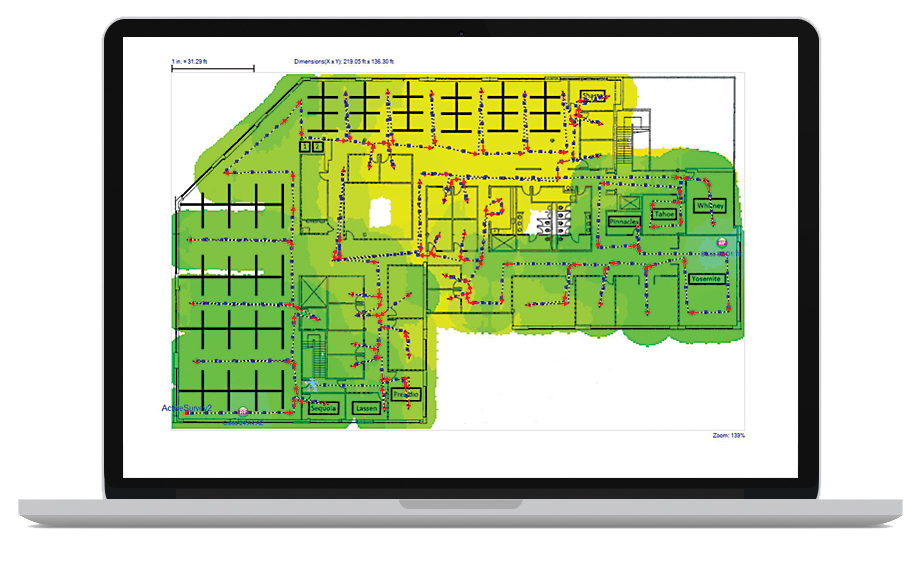 AirMagnet — Wi-Fi heatmap on an architectural plan