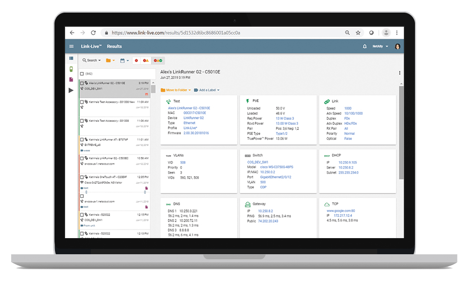 NetAlly Link-Live — cloud monitoring dashboard